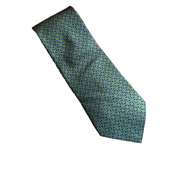 Vintage Arrow 90s Silk Necktie Green with Blue Chain Print - Picture 2 of 4